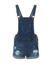 JUNIOR STRETCH DENIM DESTROYED OVERALLS