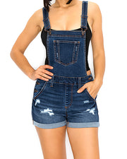 JUNIOR STRETCH DENIM DESTROYED OVERALLS