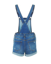 JUNIOR STRETCH DENIM DESTROYED OVERALLS